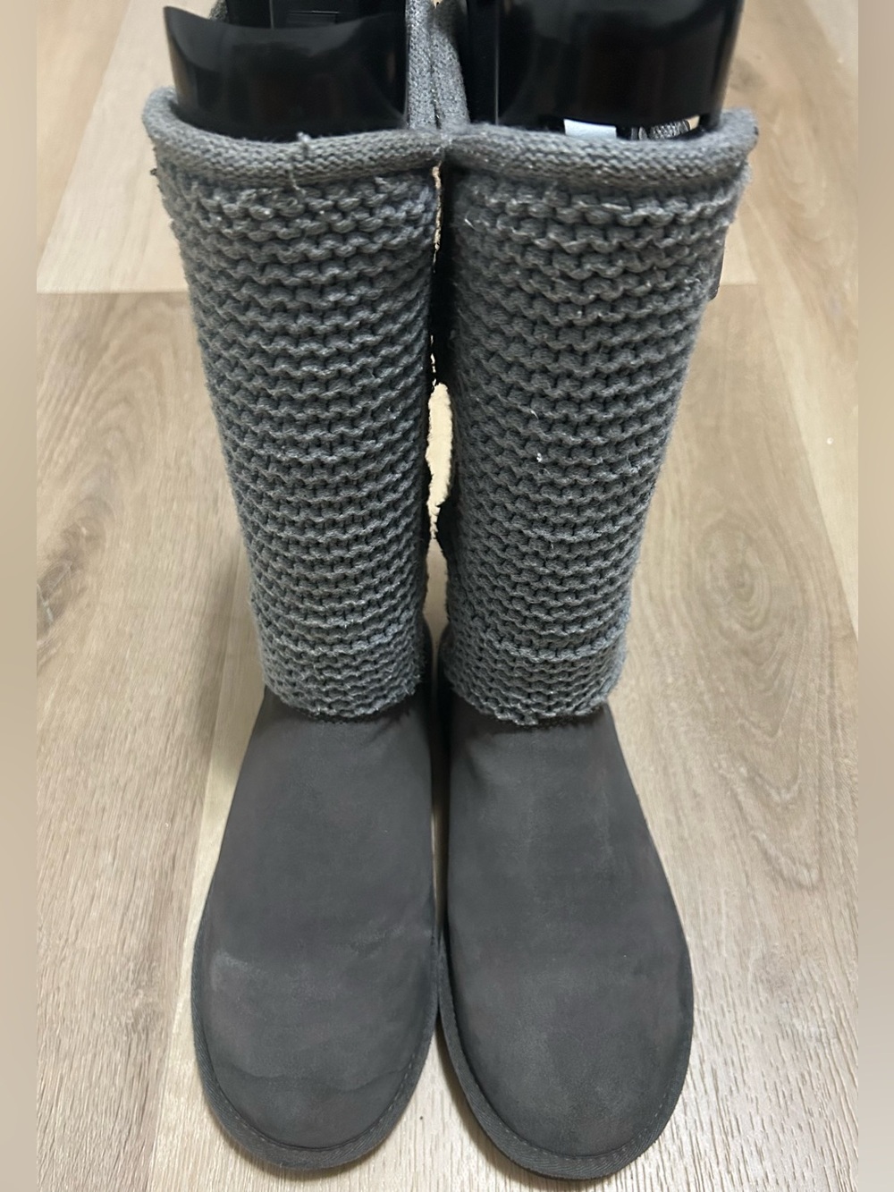 UGG Gray Knit Shaft Heeled Boots